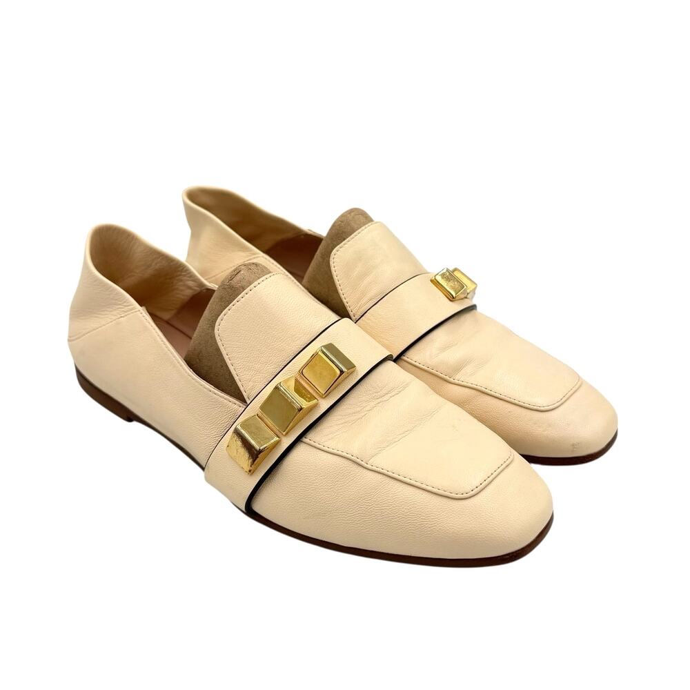 Stuart Weitzman Wylie Pyramid Cream Leather Stud Folded Back Heel Loafers Flats - Picture 5 of 11